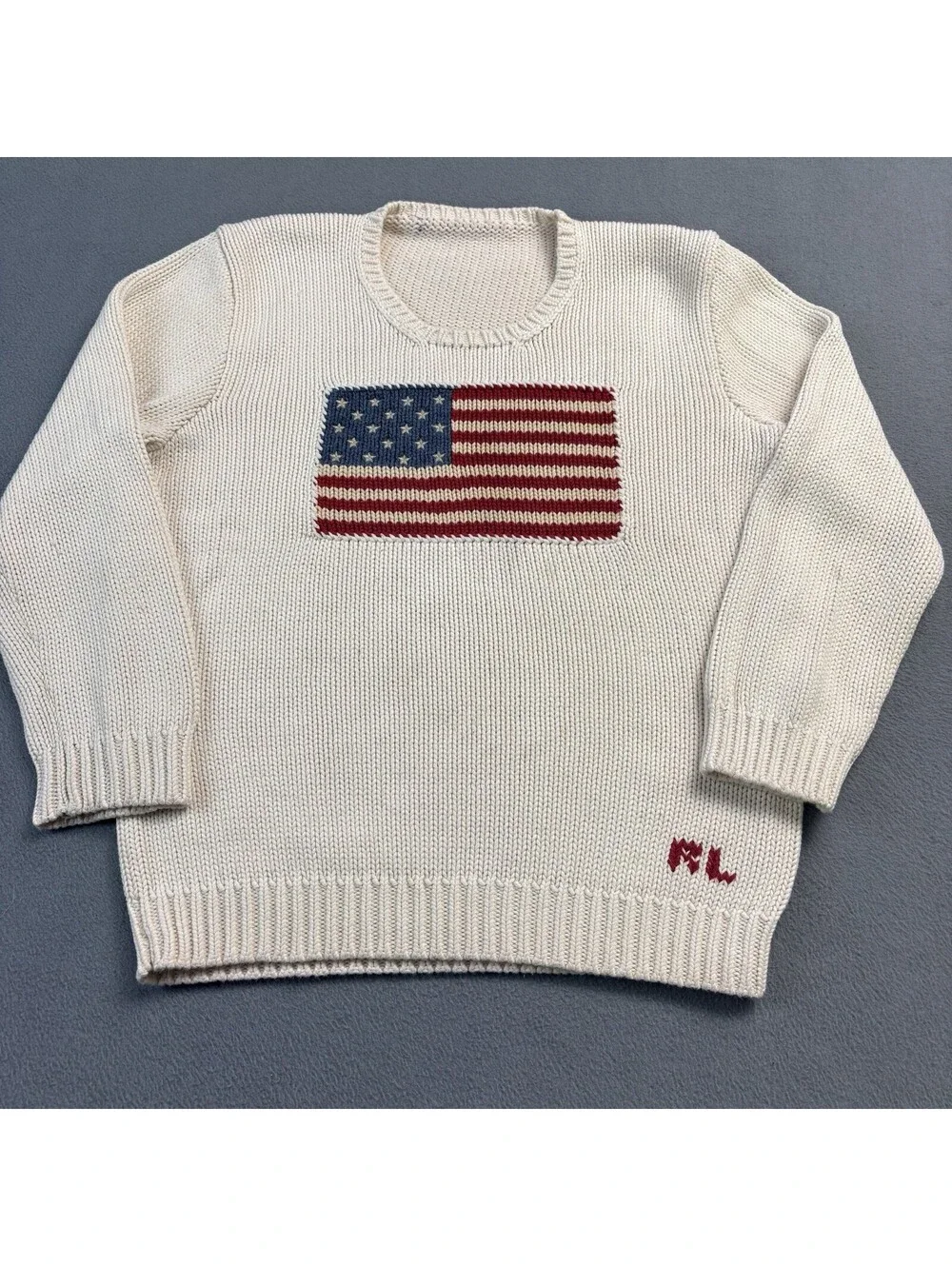 Polo Ralph Lauren American Flag Sweater Boys Size XL (?) Cream